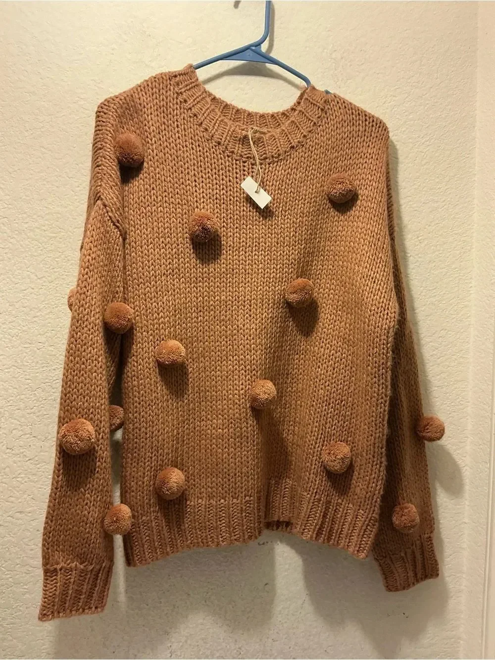 NWT  New in Pom-Pom Crewneck Sweater in Camel